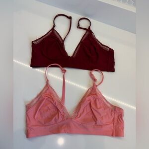 Soma Geo Lace Trim Bralette Set - Burgundy and Pink size Medium